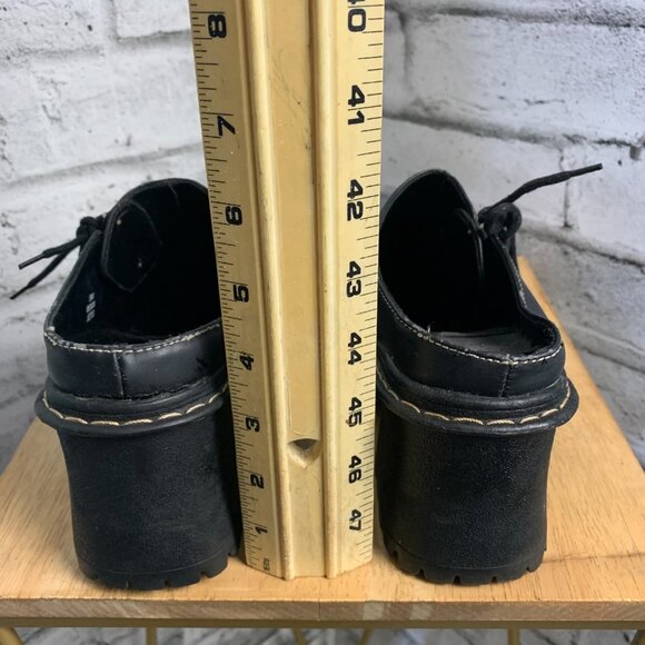 Vintage Y2K Nevada Chunky Heel Platform Mules 5 Black Leather Slip On Shoes 90s - Picture 9 of 13